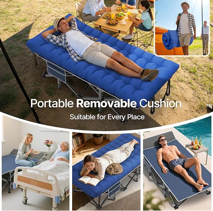 Suteck 32In XXL Folding Camping Cot 900LBS Heavy Duty Sleeping Cot with Pillow Mattress 1200D Double-Layer Oxford Portable Cot for Adults with Carry Bag for Home Office Nap Beach Travel