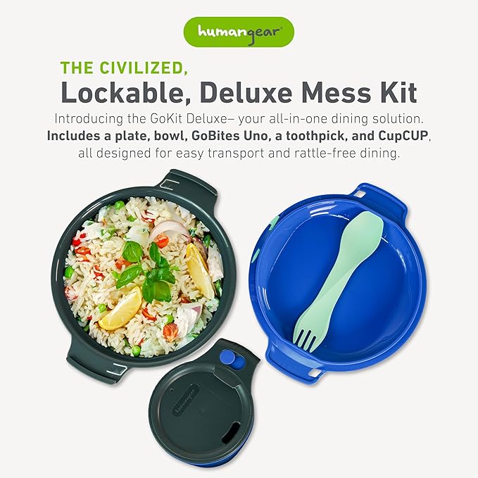 humangear GoKit Deluxe: 7-Tool Lightweight Camping Mess Kit with Portable Insulated Cup Camping Plate Bowl Utensil and Toothpick - Ideal On-The-Go Camping Solution