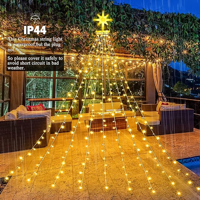 PUHONG Christmas Decoration Dippers Star String Lights16.4Ft 320 LED Christmas Tree Lights [8 Modes &amp Waterproof]with 11 Lighted Star for Halloween Xmas New Year Holiday Birthday (Warm White)