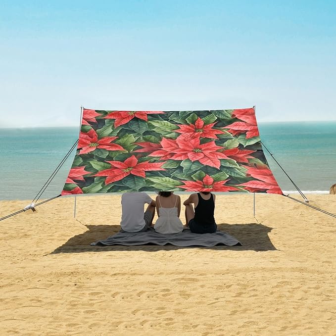Poinsettia Christmas FlowerCamping Sun Shelters 9.2 x 10.5 FT Beach Canopy Tent Sun Shade with Carrying Bag for Camping Trips Fishing Backyard Fun or Picnics 21341262