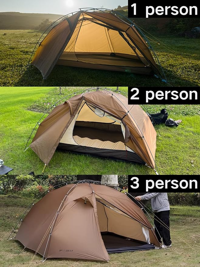 3F UL Gear Taiji 1/3 Person Tent for stormrain1.45/3.2lb Ultralight Backpacking Tent5000mm+ Waterproof VentilationResistant to Wind gusts of 7Easy Set up