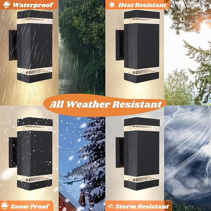 LED Outdoor Wall Light 4 Pack Square Up and Down Exterior Lighting Fixture Wall Mount Modern Aluminum Porch Light Waterproof Outside Lights for House