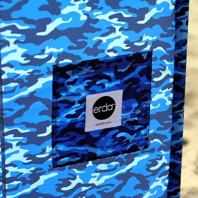 Ocean Camo Pro Beach Recycled Polyester Rip-Stop 20 ft Lightweight Windscreen Privacy Screen Wind Blocker Free Matching Shoulder Bag (New Mahogany Wood Poles)