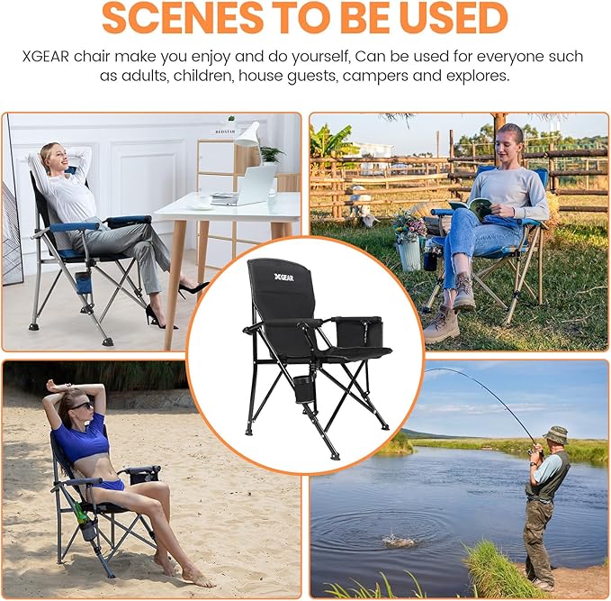 Camping Chair with Padded Hard Armrest Sturdy Folding Camp Chair with Cup Holder W Mesh Storage Bag Support to 400 lbsfor Adults 2 Pack