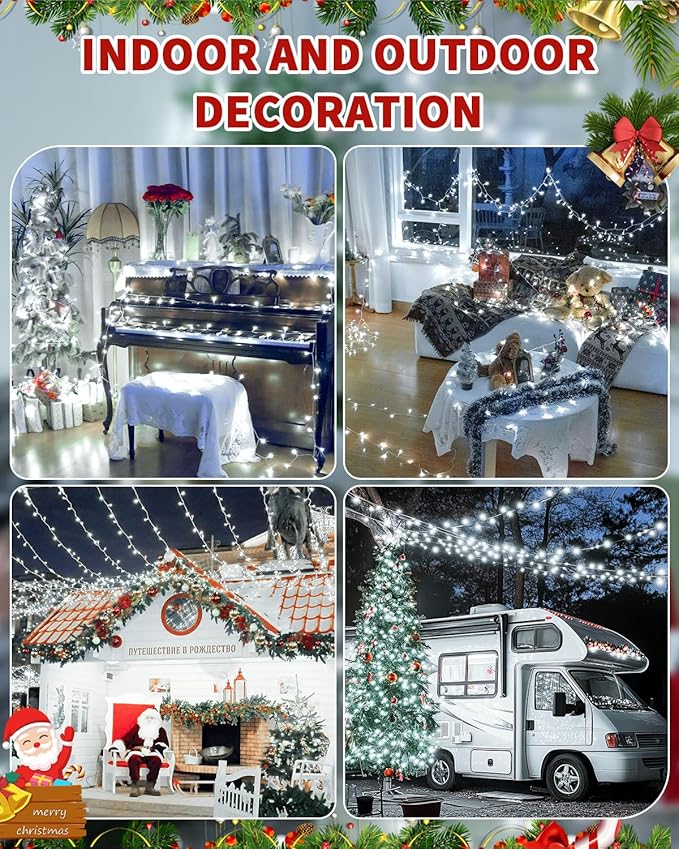 Christmas Lights String Outdoor Indoor Xmas Tree Decorations Lights Plug in Twinkle Fairy Light with Remote Timer Dimmable for Room Yard Holiday Party Wedding Decor (Cold White 403FT 1200 LED)