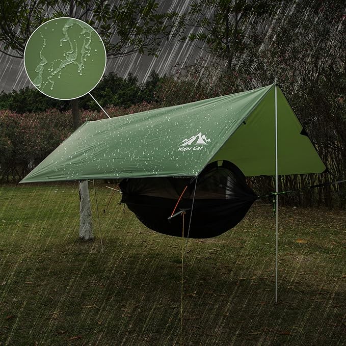 Night Cat Pop-up Camping Tent with Waterproof Tarp: 2 Person Tent Waterproof Instant Easy Setup Family Tent Combo Set