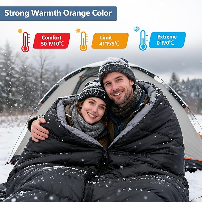 2 Person Sleeping BagDouble Sleeping Bags for Adults Large Adult Sleeping Bag with Plush Lining/Backpacking/Extra Large/4 Seasons/Portable/Waterproof/Hiking/Camping/Family Fun Time
