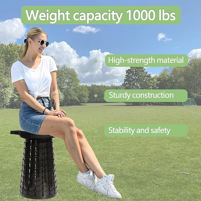 ALEVMOOM Upgraded XXL Collapsilbe Stool with Thick CushionMore Sturdy and Height 19.7“D11.8”Portable and Lightweight Adjustable Telescoping Stool for Camping Hiking BBQ Max Loading 1000Ibs