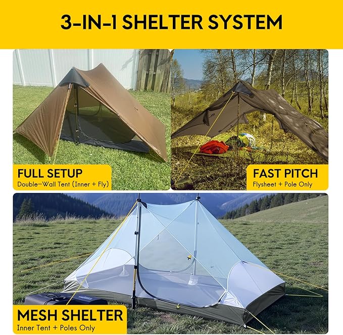 LANSHAN Ultralight Tent 3-Season Backpacking Tent for 1-Person or 2-Person Camping Trekking Kayaking Climbing Hiking