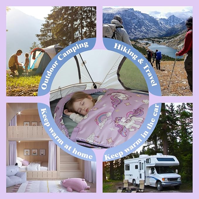 Kids Sleeping Bag for Girls 3 Season Child Sleeping Bag with Backpacking Bag Warm &amp Cool Weather Portable &amp Comfortable Machine Washable