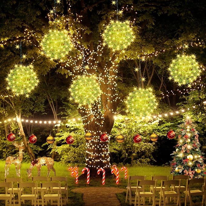 Christmas String Lights Outdoors4 Pack 7.98 Sphere Ball Tree Garden Globe Lights for Home Party Christmas Porch PatioWedding GardenTree Decoration with Memory Function Plug