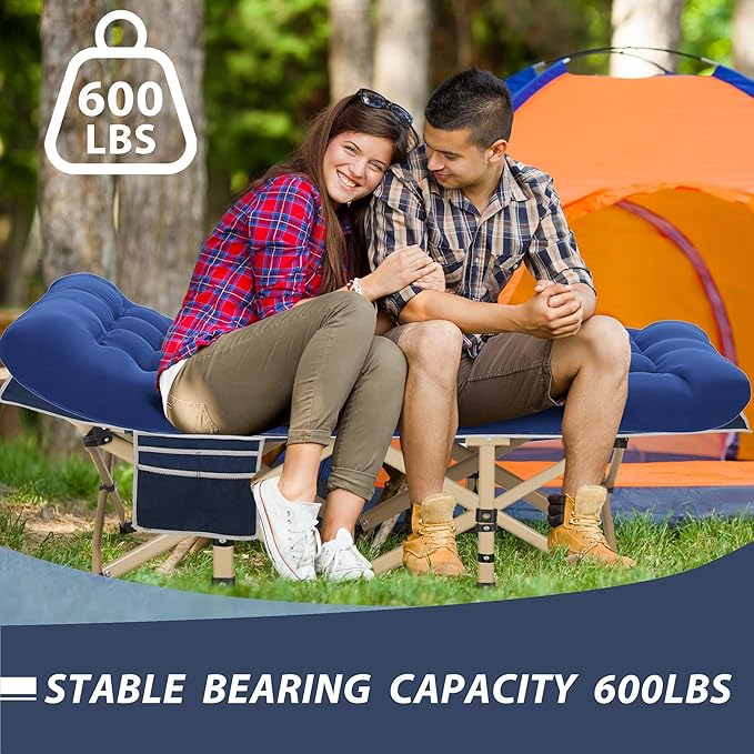 Folding Camping Cot for Sleeping Portable Cots for Adults Heavy Duty Cot Bed 550LBS(Max Load) Extra Wider Cots with Large Pocket for Outdoor Office Beach