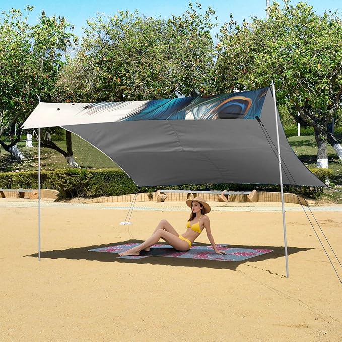 Peacock FeatherCamping Sun Shelters 9.2 x 10.5 FT Beach Canopy Tent Sun Shade with Carrying Bag for Camping Trips Fishing Backyard Fun or Picnics 21340480