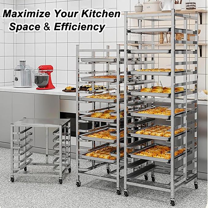 15-Tier Speed Rack for Sheet Pan Commercial Food Storage Cart for Pastry Display with Locking Wheels