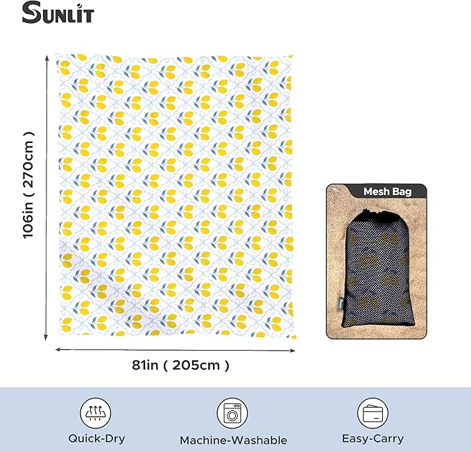 Sunlit Large Beach Blanket Waterproof Sand Proof 81 x106 Sand Free Mat with Corner Pockets and Storage Bag for Travel Beach Camping Outdoor Festival Chic Summer Accent Lemon Lattice