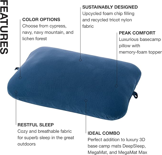 Exped Trailhead Pillow - Large Plush Memory Foam Travel &amp Camping Pillow Navy