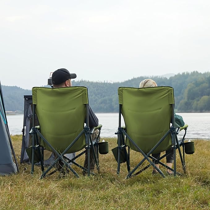 TIMBER RIDGE Oversized Folding Camping Chair High Back Heavy Duty for Adults Support up to 500lbs with Cup Holder Side Pocket Cooler Bag 2 Pack