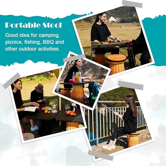 Upgraded Collapsible Stool with Cushion 1000 lbs Capacity &amp 19.7-in High Wider &amp Taller Heavy Duty Portable Telescoping Foldable Seat for Adults Camping Travel Music Festivals Outdoors