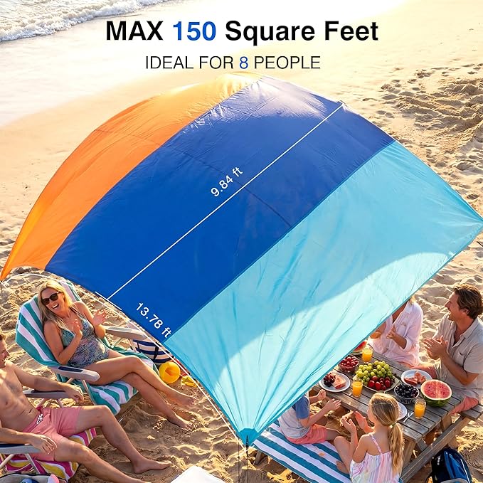 Wind Portable Beach Shade Canopy | Quick 3-Minute Setup | 150 Sq. Ft. Sun Shelter for Up to 8 People | Lightweight with UPF 50+ Protection | Ideal Sun Shelter &amp Beach Tent for Family Outings