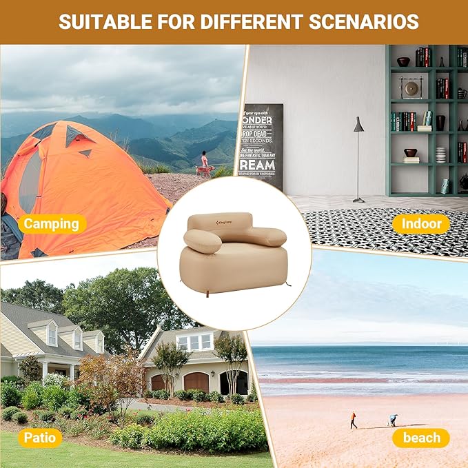 KingCamp Double Camping Inflatable Couch 880LB Heavy Duty Outdoor Loveseat Air Sofa Reinforced Dual-Layer Rip-Resistant 2 Person Inflatable Sofa for Camping Backyard RV &amp Patio