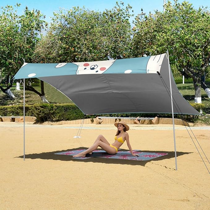 Cute Cartoon Seal Seamless Picture Camping Sun Shelter Beach Tent Portable Beach Sun Shade Outdoor Canopy for Camping Trips Fishing Picnic
