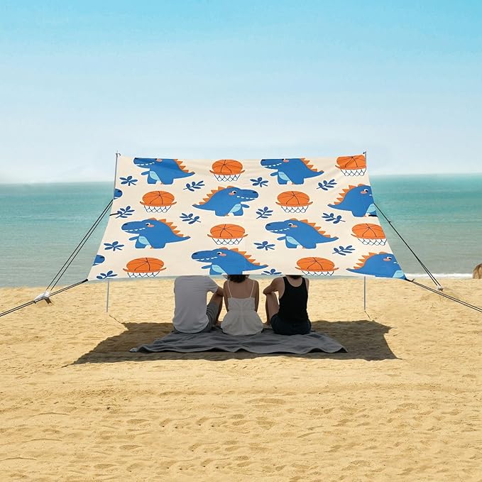 ALAZA Cute Dinosaurs Cartoon Dino Beach Tent Sun Shelter UPF50+ Protection Beach Shade Canopy w/ 4 Sandbags for Outdoor Camping Fishing Backyard Fun Picnic 10x9 ft