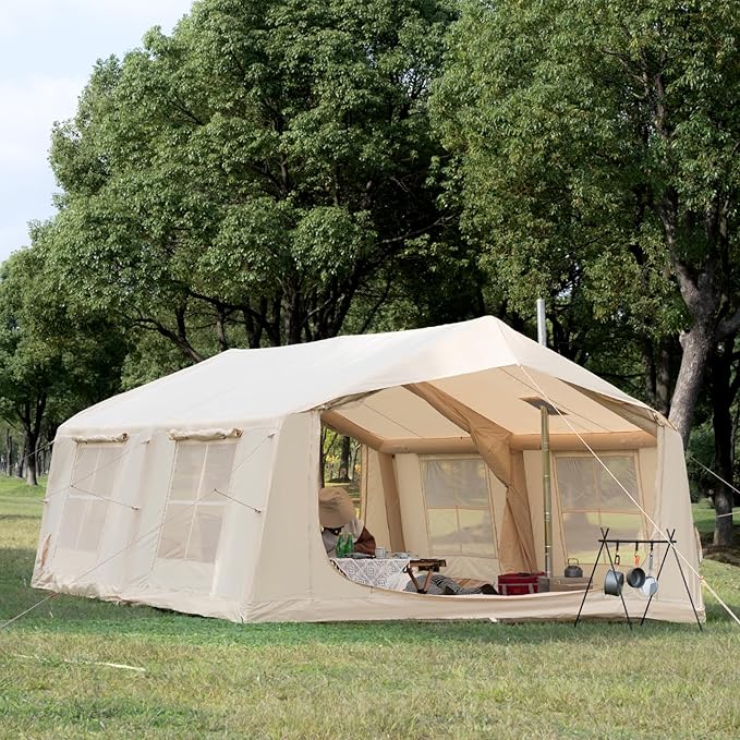 Oxford Inflatable Tent for Camping with Hand Pump 4 Season Glamping Tents with Stove Jack for 8-12 Person Waterproof Outdoor Party Camping Festival