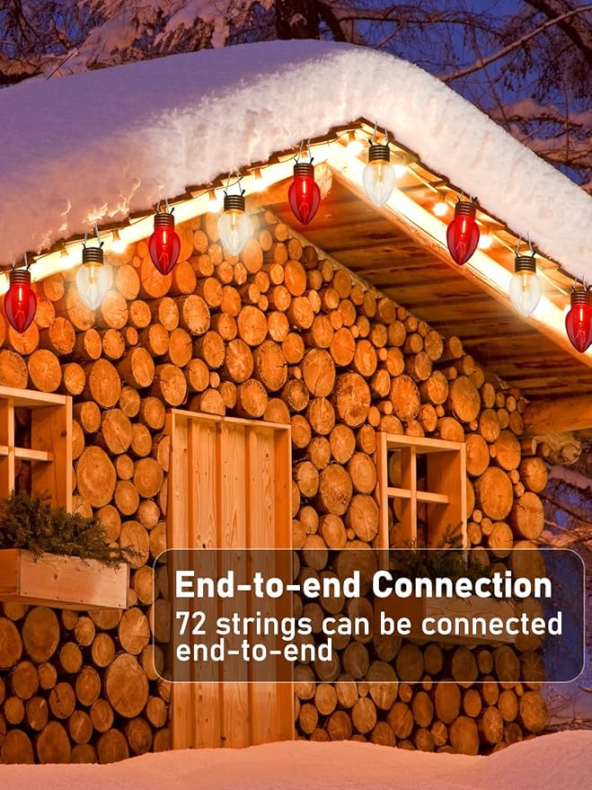 SUNSGNE Jumbo Christmas Lights Outdoor 16FT Red and White Christmas Lights with 10 Count 5'' Clear Glossy LED Bulbs for Home Tree Roof Yard Garden Patio Balcony Decorations