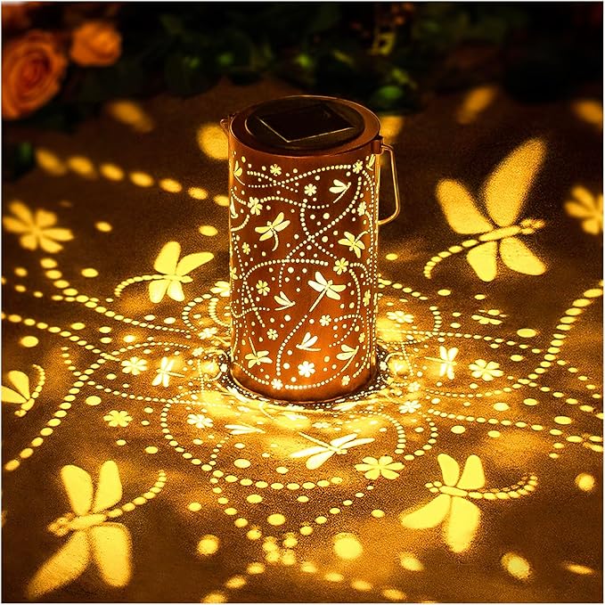 Dragonfly Solar Lanterns Outdoor Waterproof Hanging Solar Lights Dragonfly Gifts for Women Men Metal Decorative LED Lanterns for Garden DecorYardPatioLawnTabletopPathway
