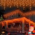 QITONG Orange Icicle Lights for Outside 33ft 400 LED String Light with 8 Modes Clear Wire Connectable Icicle Christmas Lights Indoor Plug in for Halloween Thanksgiving Fall Décor