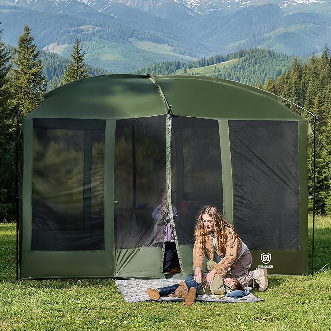 EVER ADVANCED Magnetic Screen House Room 11x9ft Hands-Free EntryScreenhouse with Sun Protection for Camping&ampPicnic 11x9ftCamping Tent Canopy Shelter with Mesh Green