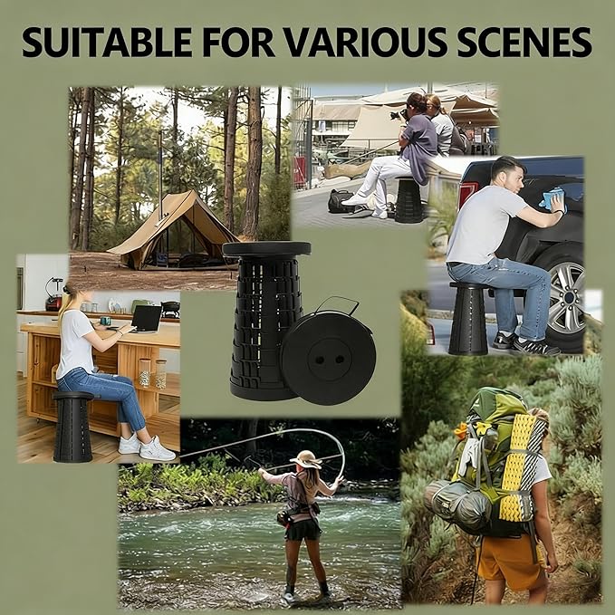 Upgraded Collapsible Stool Max 500lb Load Capacity Lightweight But Sturdy Portable Retractable Folding Telescoping Foldable Camping Stool for Adults Outdoor Fishing Hiking Travel BBQ