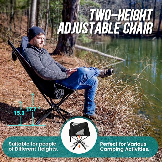 Adjustable Portable Camping Chair RiseLite Lightweight Compact Folding Chair for Adults Collapsible Camp Chairs That Folds Up Small Easy Carry for Travel Outdoor Sports Backpacking Hiking