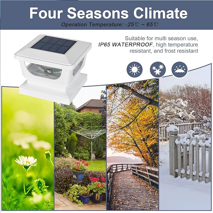 Sumaote 120 Lumen Solar Post Cap Light Outdoor Fits 4 x 4 Wood 3x3 &amp 4x4 PVC/Vinyl Posts 3000K Warm White Fence Deck Post Lights Solar Powered for Garden Yard Railing IP65 Waterproof 4 Pack