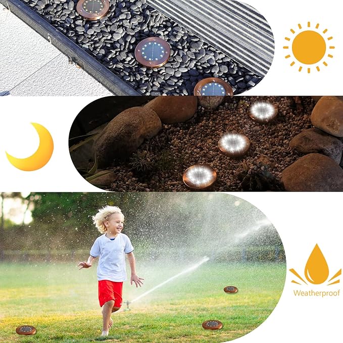 HOFLY Outdoor In-Ground Solar Landscape Lights - 8 Pack 12 LED White Light for Pathway Yard Patio Walkway