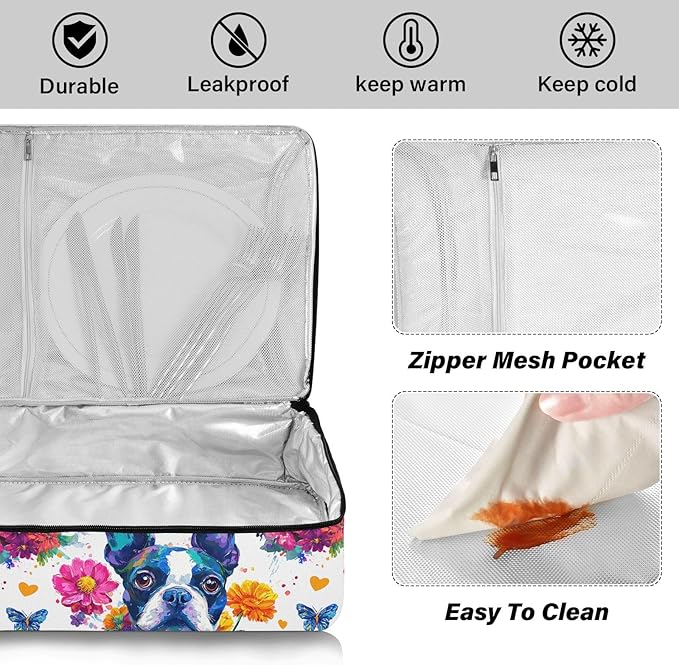 Casserole Carrier Adorable Pattern Colorful DogsInsulated Casserole Carrier for Hot or Cold Food Thermal Lunch Tote for Potluck Parties Picnic Beach Fits 9 x 13 Inches Baking Dish