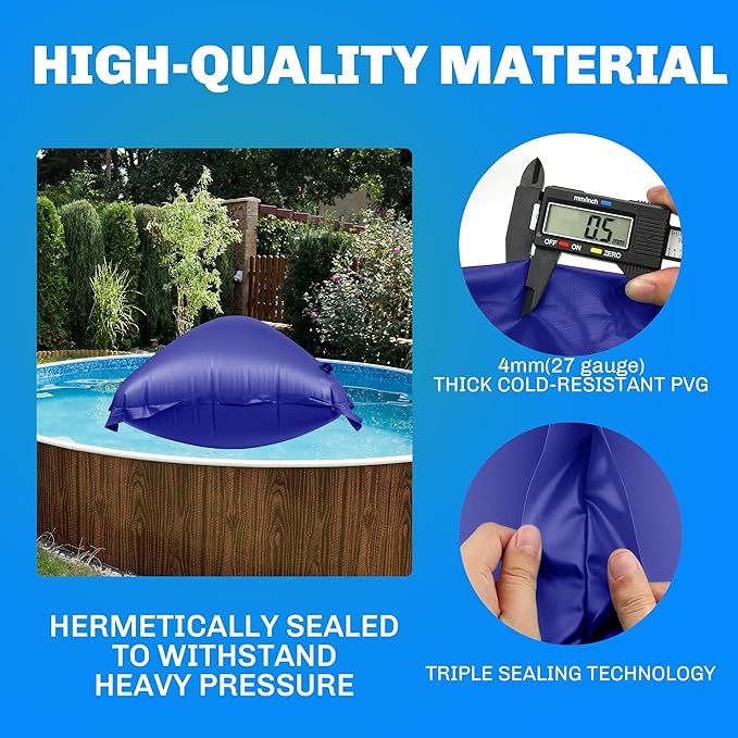 Pool Pillow for for Above Ground Pools 4x8 Ft Pool Air Pillow for Closing Winter Pool Winterizing Kit for Ground Pool 0.5mm PVC Material 2X 16.5Ft Rope (Blue)