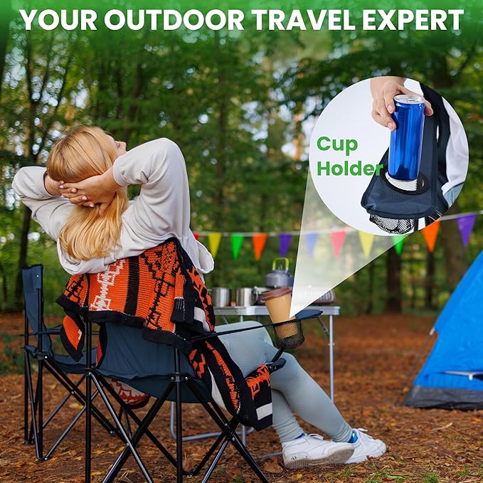 2 Pack Portable Camping Chairs Folding Lawn Chair Outdoor Lightweight Beach Chair with Cup Holder &amp Carry Bag for Outside Sports Fishing Hiking Travel Picnic Backyard (Navy)