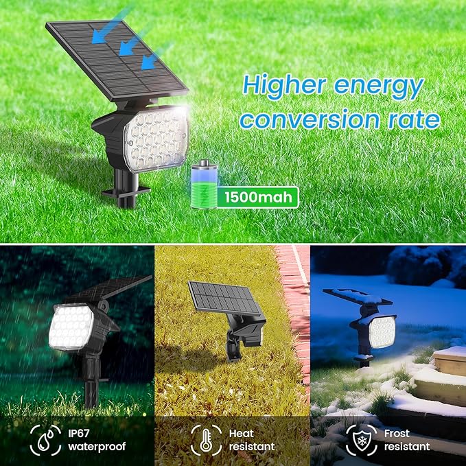 VOLISUN Solar Spotlight Outdoor IP67 Waterproof Solar Landscape Spot LightsUplights for Yard Garden Pathway - 8 Pack (Cool White) 27 LED 3 Lighting Modes