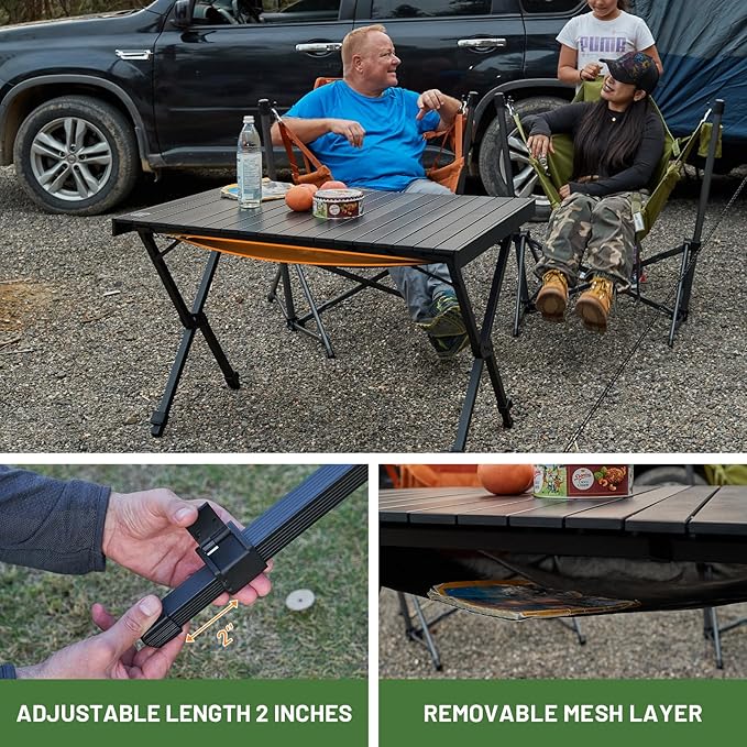 TIMBER RIDGE Folding Camping Table Adjustable Height 4-6 Person Lightweight Aluminum Roll-up Table for Camping Outdoor Picnic BBQ Backyard Party Support 220 lbs Black