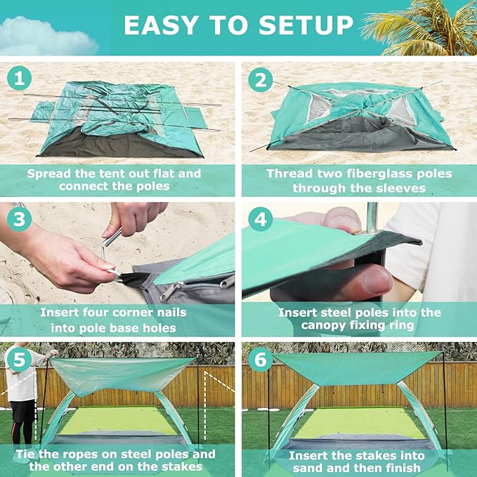 Gorich Beach Tent with Canopy - Easy Setup 3-4/5-6/7-8 Person Portable Sun Shelter UPF 50+ UV Protection Sun Shade Lightweight &amp Compact Beach Cabana for Family Travel