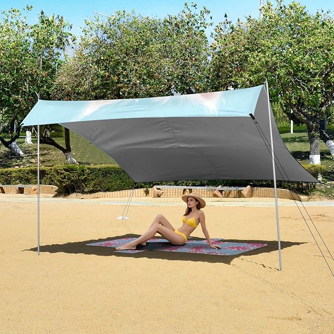 Cute Fluffy Cat Beach Tent Sun Shelter 9.2' x 10.5' Beach Canopy with 4 Sandbags 4 Stability Poles Sand Shovels - Tent Canopy for Beach Camping Fishing Picnics