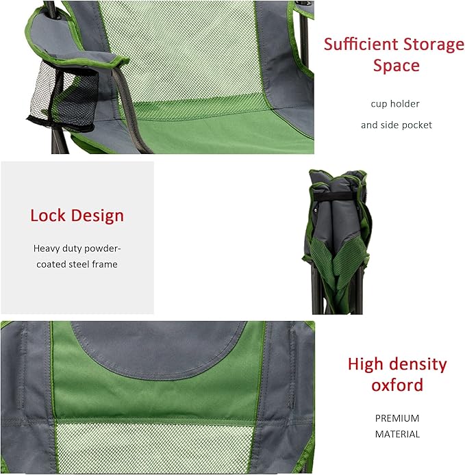 SUNNYFEEL Folding Oversized Camping Chair Padded Portable Lawn Chairs for Adults Heavy Duty 300 LBS Folding Camp Quad Chair High Back with Cup HolderArmrest for PicnicBeachSports