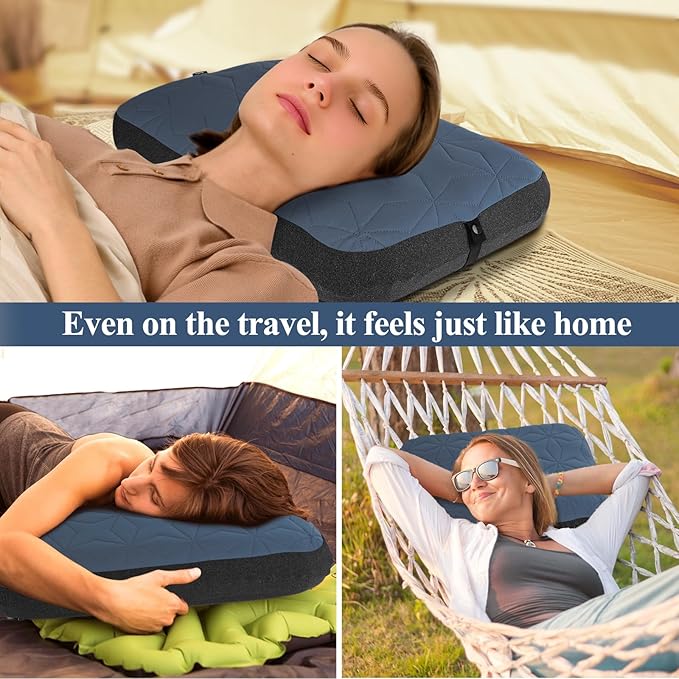 Camping Pillow with Removable Cover Large Size 24“ x 15 - Ultralight Inflatable Pillow for Camping Lightweight Ergonomic and Washable for Camping Hiking and Travel Gray