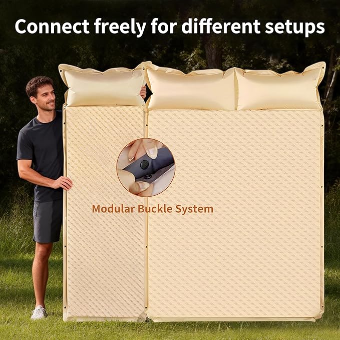 Self-Inflating Camping Mat - 1.2/2 Thick Portable Air Mattress with Pillow for Outdoor Hiking &amp Travel (Offwhite 1.2 for Two)