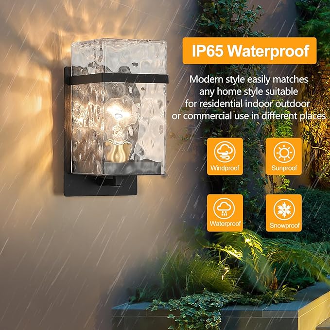 Outdoor Wall LightExterior Waterproof LanternsBlack Porch Sconces Wall Mounted Lighting with E26 Sockets &amp Glass Shades for GarageDoorwayPatioFront Door