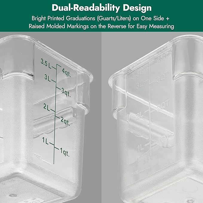 CURTA 8-Pack 2 Qt NSF Clear Polycarbonate Food Storage Containers with Green Lids - Square Commercial-Grade Freezer &amp Dishwasher Safe Stackable