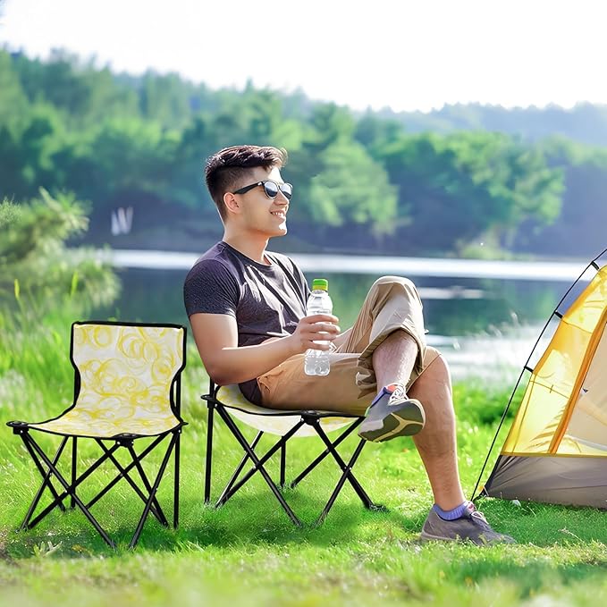 KLL Yellow Transparent Swirls Portable Portable Beach Chairs for Traveling Ultra-Lightweight Camp Chair Includes Carry Bag Hiking Chairs Backpacking Ultralight for Lawn Lawn