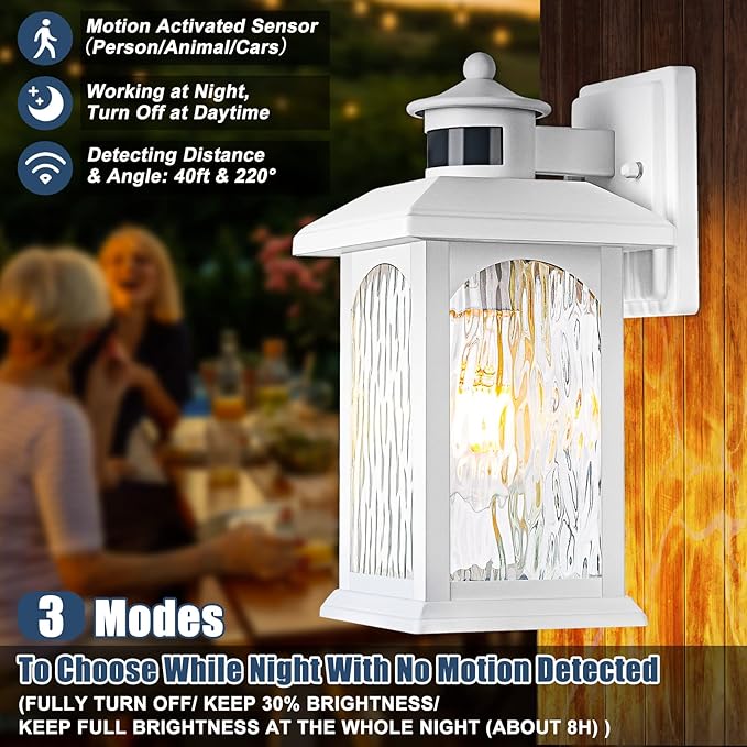 Motion Sensor Outdoor Wall Sconce White Dusk to Dawn Motion Sensor Lighting Smart &amp Waterproof Wall Lights &amp Exterior Light Fixture Porch Lights with Rippled Glass for Garage House