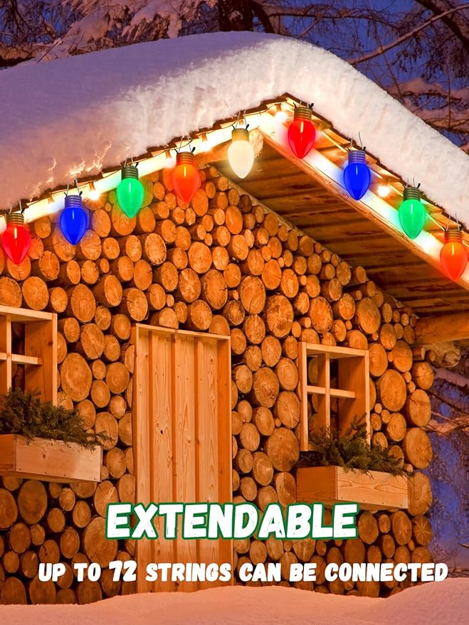 SUNSGNE Jumbo Christmas Lights 16FT Large Christmas Lights with 10 Count 5'' LED Giant Multicolor Bulbs C7 Big Bulb Vintage Christmas Light for Holiday Home Tree Roof Yard Garden Decor Green Wire